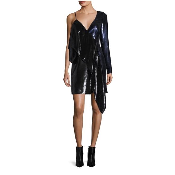 NWT Diane Von Furstenberg DVF Sequin One Shoulder Ruffle Mini Dress 6 - Picture 3 of 16